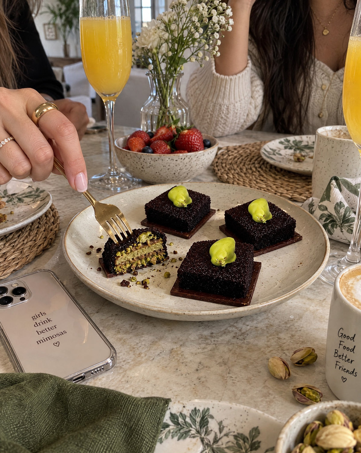 Dubai chocolate pastries at brunch