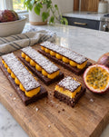 Maracuja and chocolate pastries with passion fruit