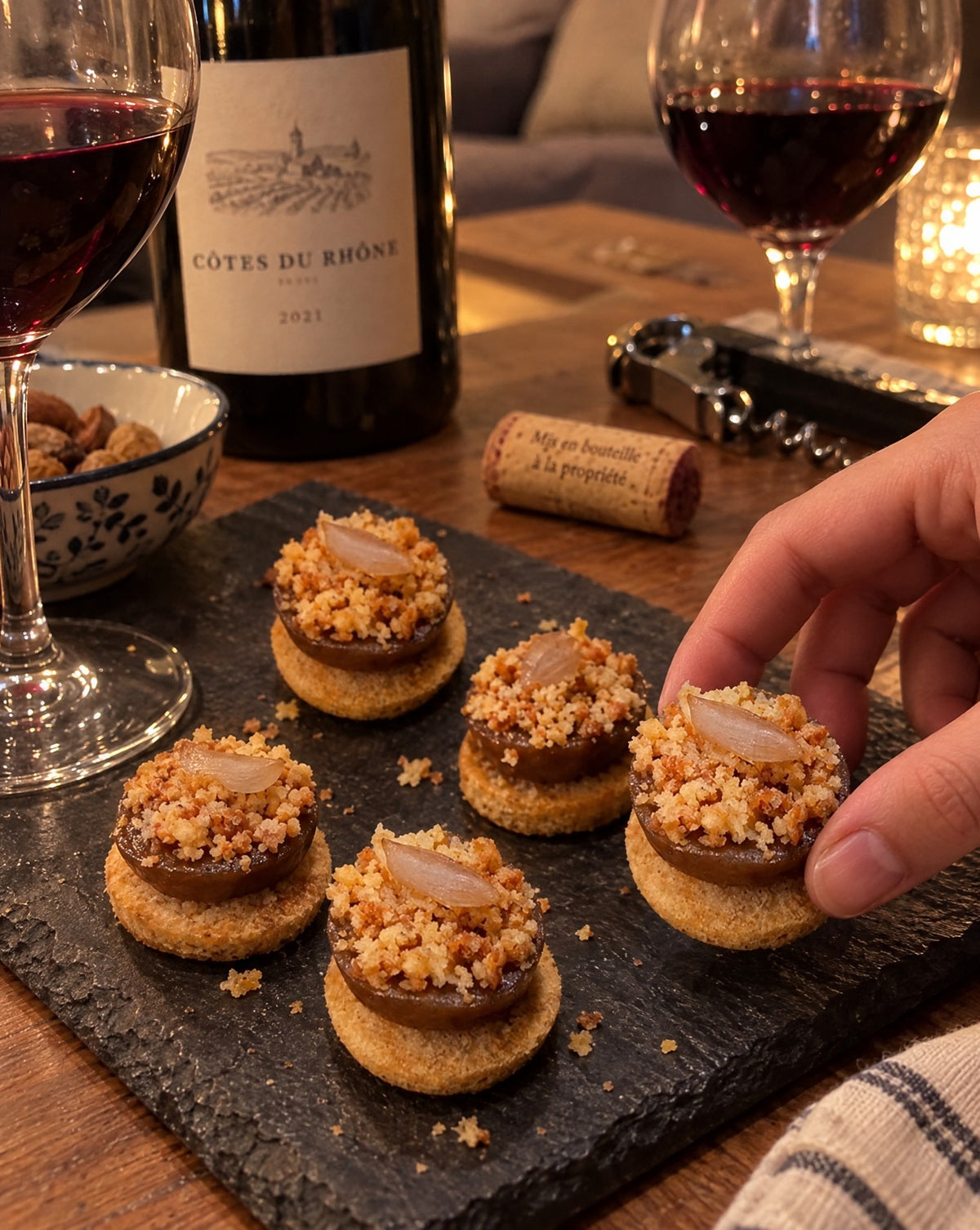 Mini onion soup bites at a wine night