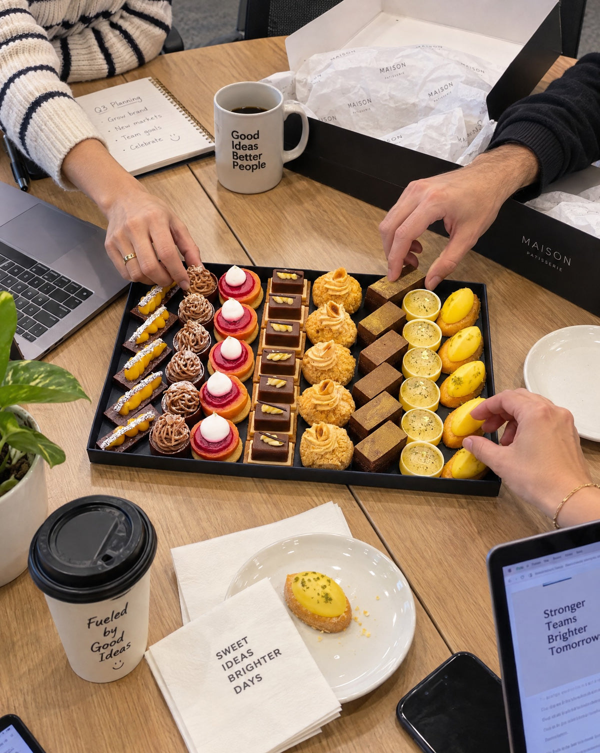 Petit four platter unboxed at the office