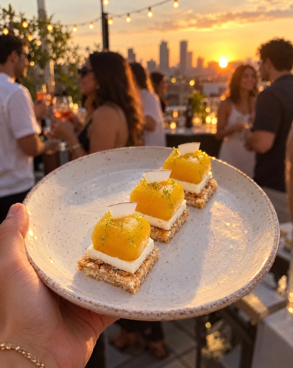 Lil Mango bites at a rooftop party